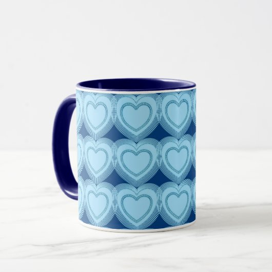 Moderne Abstrakte Herzen - Sky Blue und Cobalt Tasse (Vorderseite Links)