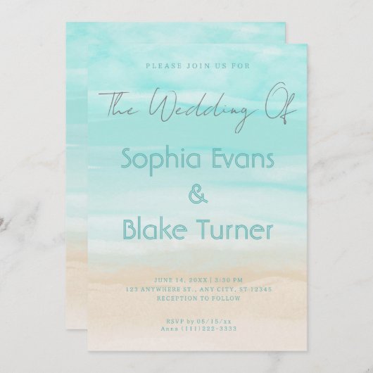 Moderne Abstrakte Hochzeit am Strand Einladung (Vorne/Hinten)