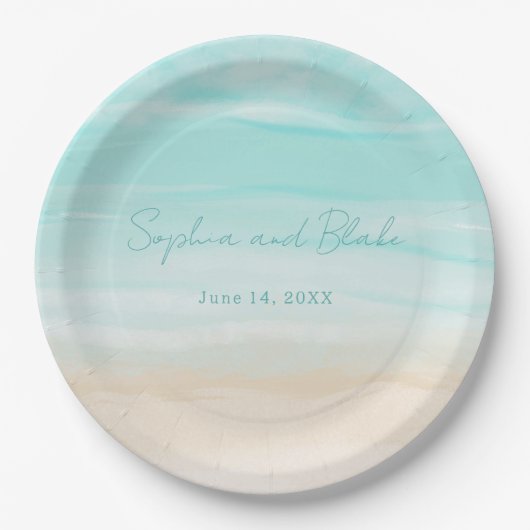 Moderne Abstrakte Hochzeit am Strand Pappteller (Vorderseite)