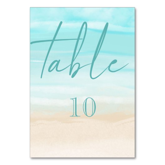 Moderne Abstrakte Hochzeit am Strand Tischnummer (Vorderseite)