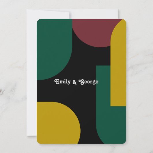Moderne Abstrakte Hochzeit im Grünen Burgund Einladung (Rückseite)