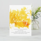Moderne abstrakte Hochzeit in Aquarellgelb Einladung (Stehend Vorderseite)