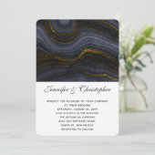 Moderne Abstrakte Hochzeit in Gold, Blau-Grau Einladung (Stehend Vorderseite)