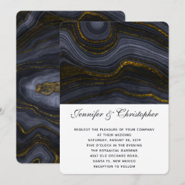Moderne Abstrakte Hochzeit in Gold, Blau-Grau Einladung