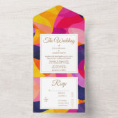 Moderne Abstrakte Hochzeit in heißen Rosa und Oran All In One Einladung (Innen Boden)