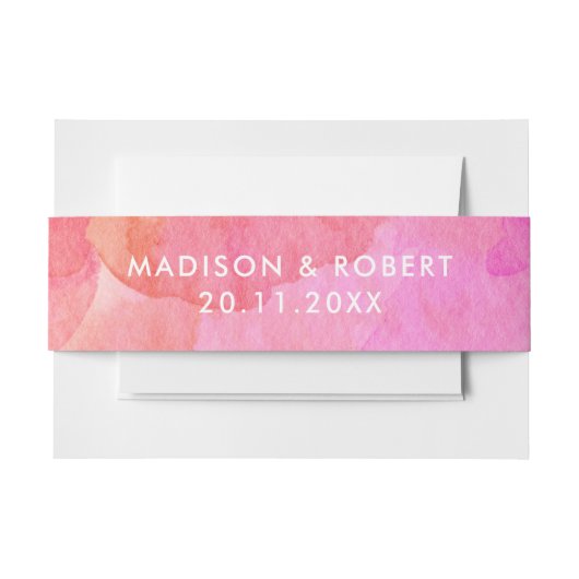 Moderne Abstrakte Hochzeit in Rosa und Orange Einladungsbanderole (Vorderseite Beispiel)