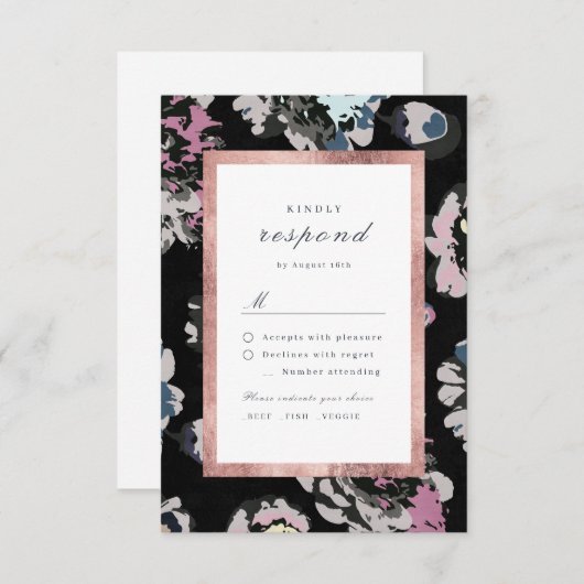 Moderne abstrakte Hochzeit in Schwarz RSVP Karte (Vorne/Hinten)