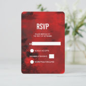 Moderne Abstrakte Hochzeit in Schwarz und Rot RSVP Karte (Stehend Vorderseite)