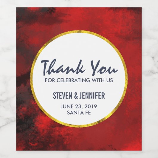 Moderne Abstrakte Hochzeit in Schwarz und Rot Weinetikett (Einzelnes Label)