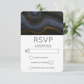 Moderne Abstrakte Hochzeit mit Black and Gold Agat RSVP Karte (Stehend Vorderseite)
