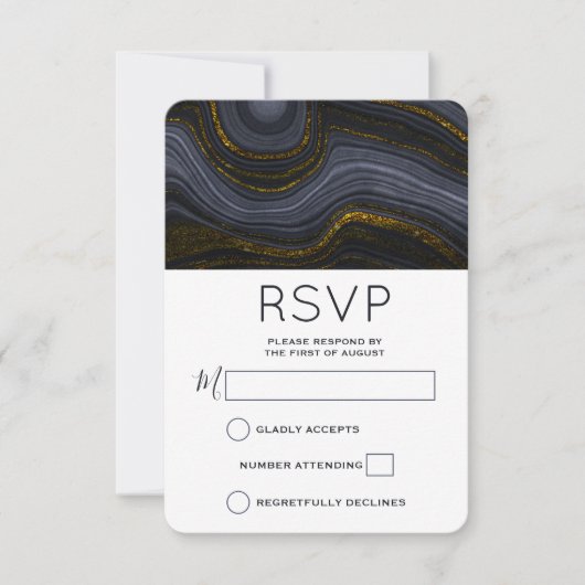 Moderne Abstrakte Hochzeit mit Black and Gold Agat RSVP Karte (Vorderseite)
