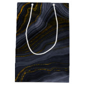 Moderne Abstrakte Hochzeit mit Black & Gold Agate Mittlere Geschenktüte (Rückseite)