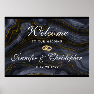 Moderne Abstrakte Hochzeit mit Black & Gold Agate Poster