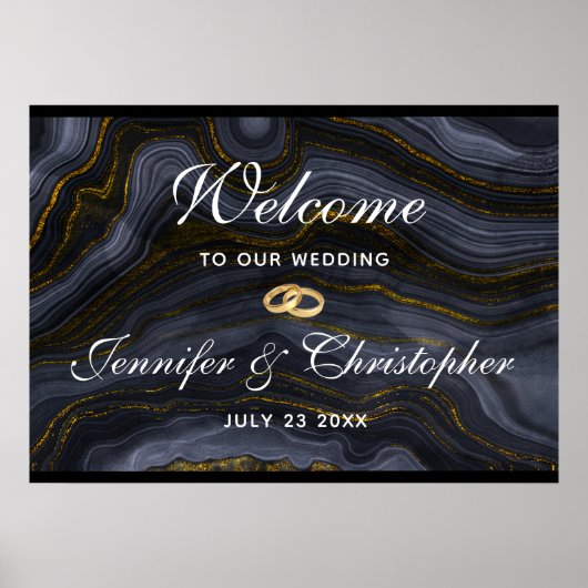 Moderne Abstrakte Hochzeit mit Black & Gold Agate Poster (Vorne)