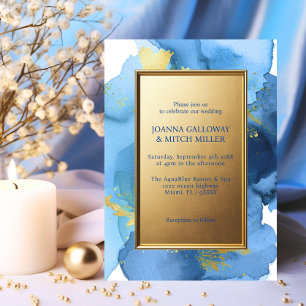 Moderne Abstrakte Hochzeit mit blauem Gold Einladung