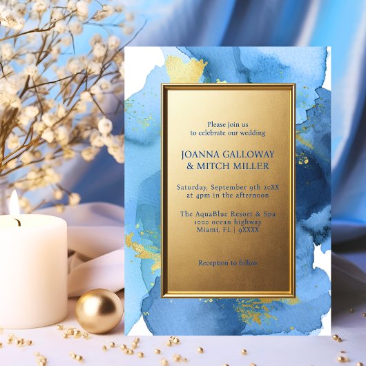 Moderne Abstrakte Hochzeit mit blauem Gold Einladung