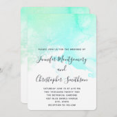 Moderne Abstrakte Hochzeit mit Grün und Blau Einladung (Vorne/Hinten)