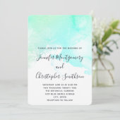 Moderne Abstrakte Hochzeit mit Grün und Blau Einladung (Stehend Vorderseite)