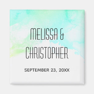 Moderne Abstrakte Hochzeit mit Grün und Blau Magnet