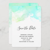 Moderne Abstrakte Hochzeit mit Grün und Blau Save The Date (Vorne/Hinten)