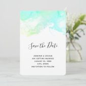 Moderne Abstrakte Hochzeit mit Grün und Blau Save The Date (Stehend Vorderseite)