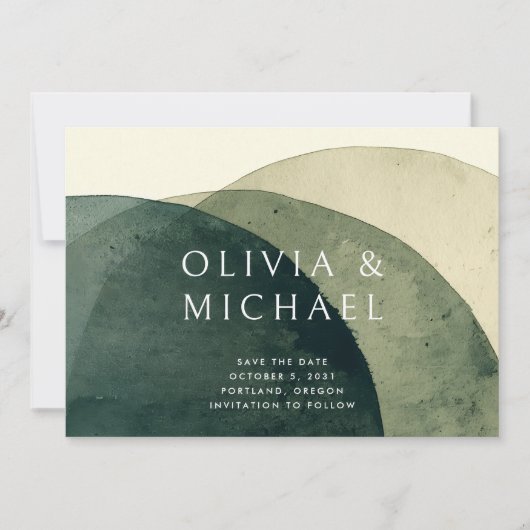 Moderne Abstrakte Hochzeit mit Olivenöl Save The Date (Vorderseite)
