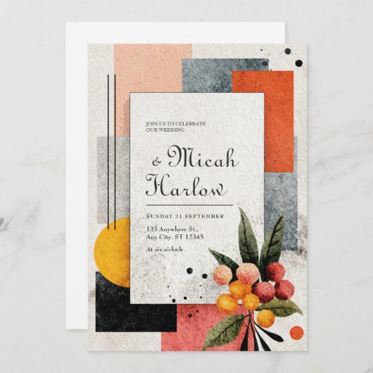 Moderne Abstrakte Hochzeit von Citrus Einladung (Vorne/Hinten)