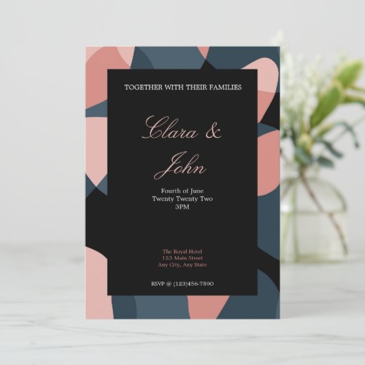 Moderne Abstrakte Hochzeitseinladung Einladung (Stehend Vorderseite)