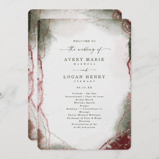 Moderne Abstrakte Hochzeitsfeier Terra Rosa Pink Programm (Vorne/Hinten)