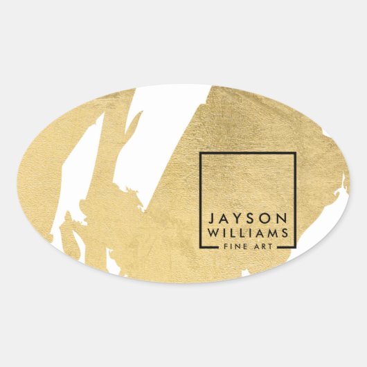 Moderne Abstrakte Imitate Gold Pinselstriche Oval Ovaler Aufkleber (Vorderseite)