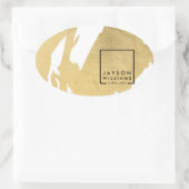 Moderne Abstrakte Imitate Gold Pinselstriche Oval Ovaler Aufkleber (Tasche)