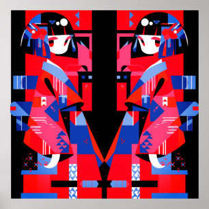 Moderne abstrakte japanische Mädchen – geometrisch Poster