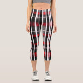 Moderne Abstrakte Karierte Schwarze Sammlung Capri Leggings (Vorderseite)