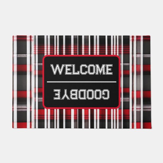 Moderne Abstrakte Karierte Schwarze Sammlung Fußmatte (Vorderseite)