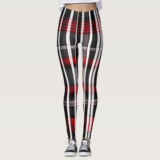 Moderne Abstrakte Karierte Schwarze Sammlung Leggings (Vorderseite)