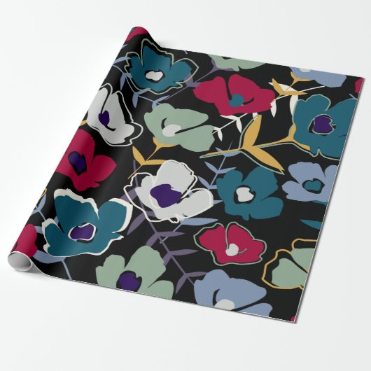 Moderne abstrakte kleine Blume und Blätter e Geschenkpapier (Ungerollt)