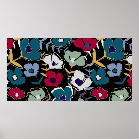 Moderne abstrakte kleine Blume und Blätter e Poster (Vorne)