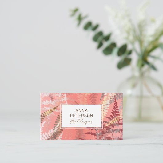Moderne Abstrakte Korallenblume Pink Fern Foliage Visitenkarte (Stehend Vorderseite)