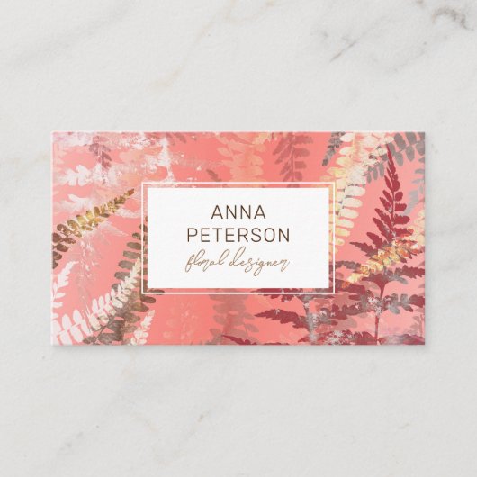 Moderne Abstrakte Korallenblume Pink Fern Foliage Visitenkarte (Vorderseite)