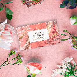 Moderne Abstrakte Korallenblume Pink Fern Foliage Visitenkarte
