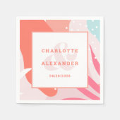 Moderne Abstrakte Korallenhochzeit Datum Braut & B Serviette (Vorderseite)