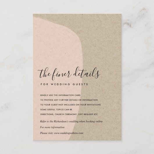 MODERNE ABSTRAKTE KRAFT BLUSH PEACH WEDD DETAIL BEGLEITKARTE (Vorderseite)