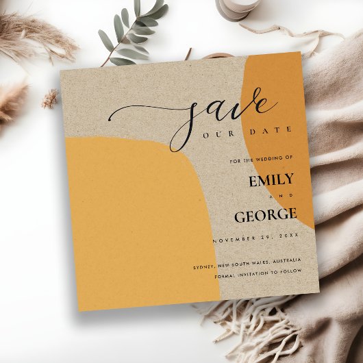 MODERNE ABSTRAKTE KRAFT ORANGE SAVE THE DATE KARTE