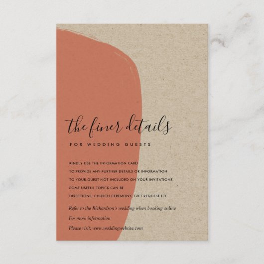 MODERNE ABSTRAKTE KRAFT TERRACOTTA WEDD DETAIL BEGLEITKARTE (Vorderseite)