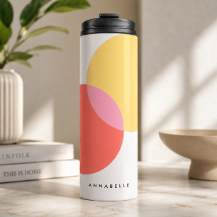 Moderne Abstrakte Kreise Rot Gelb Rosa Minimalisti Thermosbecher