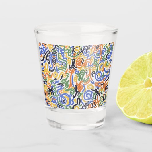 Moderne Abstrakte Kritzel Shotglas - Buntes Barzub Schnapsglas (Vorderseite)
