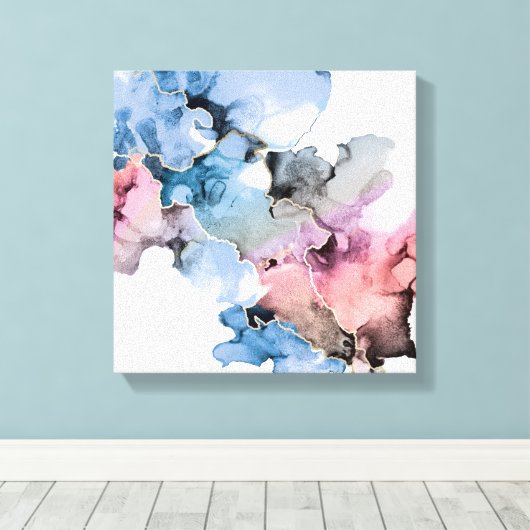 Moderne Abstrakte Kunst Alkohol Tinten blau rosa G Leinwanddruck (Insitu (Holzboden))