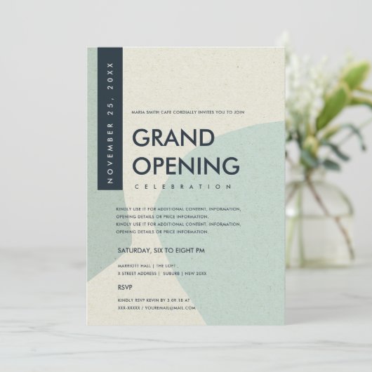 MODERNE ABSTRAKTE KUNST AQUA BLAU GRAND ÖFFNUNG EINLADUNG (Stehend Vorderseite)