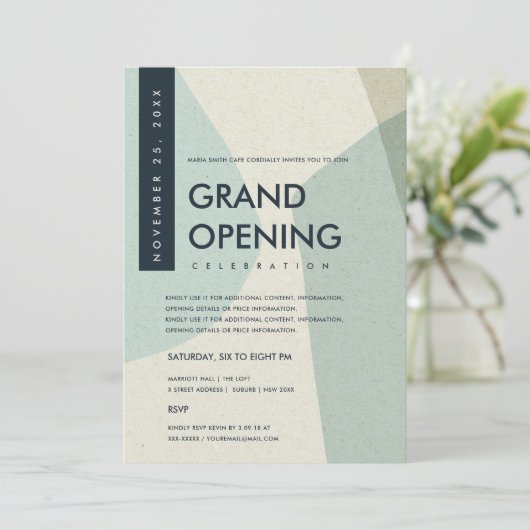 MODERNE ABSTRAKTE KUNST AQUA BLAU GRAND ÖFFNUNG EINLADUNG (Stehend Vorderseite)