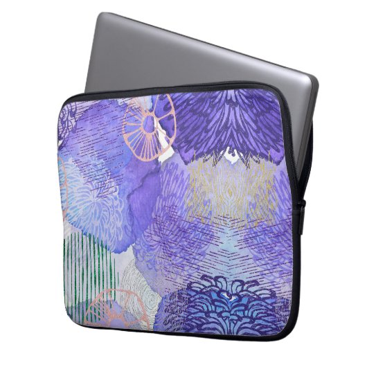 Moderne abstrakte Kunst blau und lila Laptopschutzhülle (Vorderseite Links)